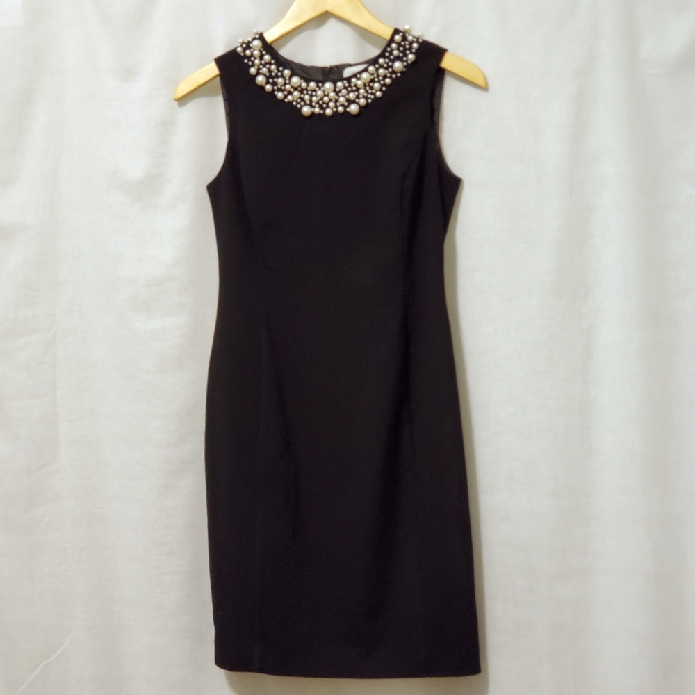 Elegant Black Sleeveless Dress with Embellished Neckline